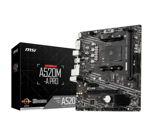 MSI   A520M-A PRO   Processor family AMD   Processor socket AM4   DDR4   Memory slots 2   Chipset AMD A   Micro ATX