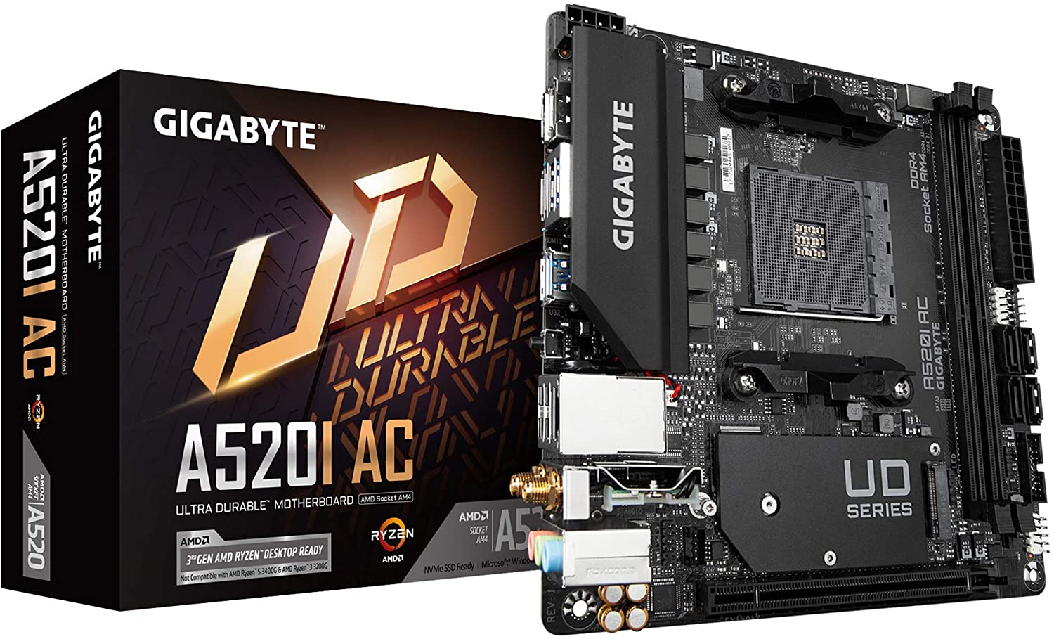 309680-a520i-ac-4719331809867-0.webp Gigabyte A520I AC Processor family AMD Processor socket AM4 DDR4 DIMM Memory slots 2 Number of SATA connectors 4 Chipset AMD A Mini ITX