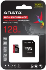 MicroSDXC kortelė su adapteriu, matoma iš šono, pakuotės detalės