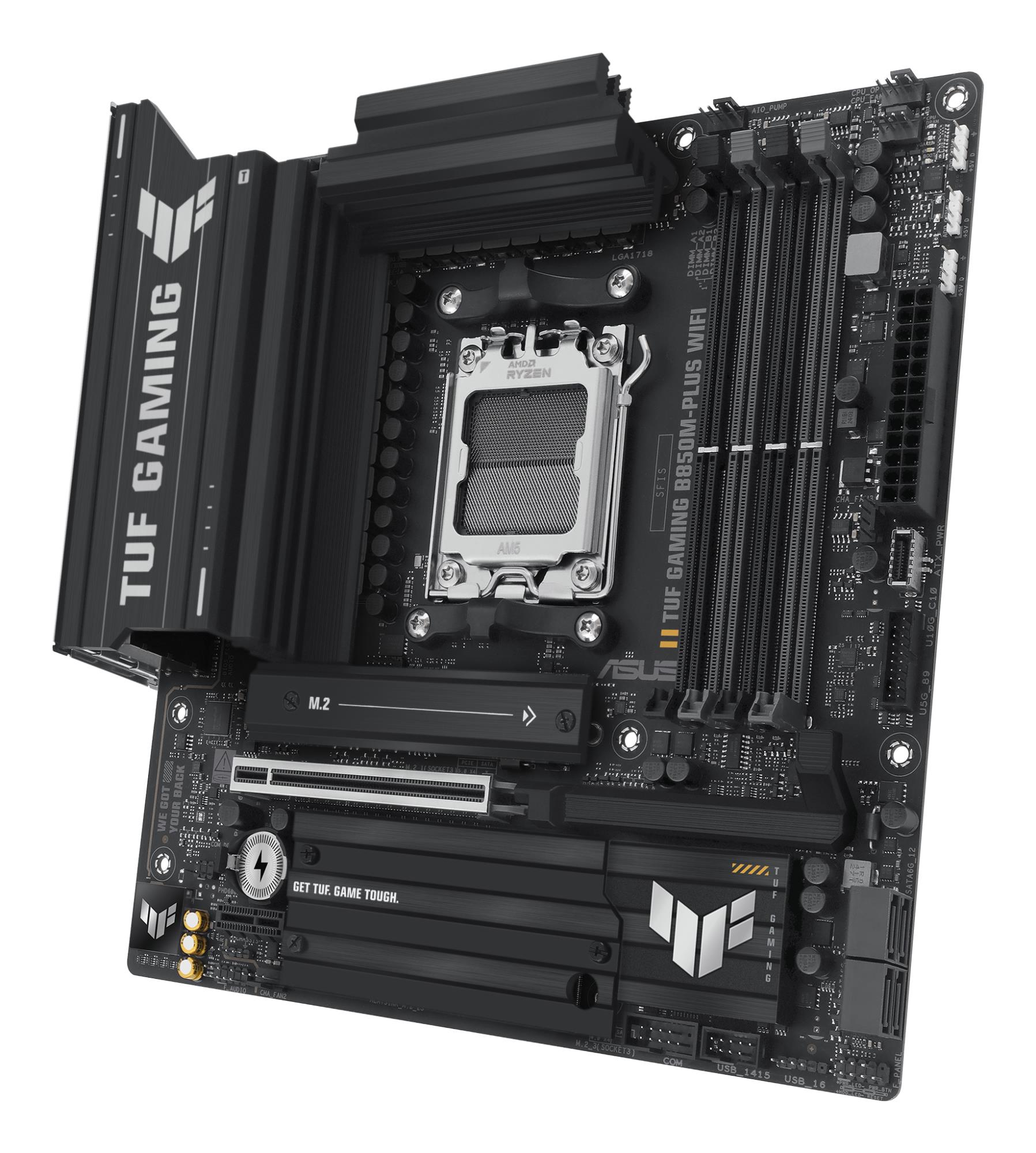 3124204c-48c9-4e39-a00f-2d1bd207c126 Mainboard ASUS AMD B850 SAM5 Micro-ATX Memory DDR5 Memory slots 4 1xPCI-Express 4.0 1x 1xPCI-Express 4.0 16x 1xPCI-Express 5.0 16x 3xM.2 1xHDMI 1xDisplayPort 11xUSB 2.0 2xUSB-C 1xRJ45 5xAudio port GAMINGB850M-PLUSWIFI