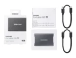 Samsung Portable SSD T7, 1TB, sidabrinė spalva, matomas iš šono