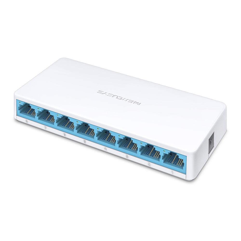 319687-ms108-6957939000387-0.webp Mercusys Switch MS108 Unmanaged Desktop 10/100 Mbps (RJ-45) ports quantity 8 Power supply type External