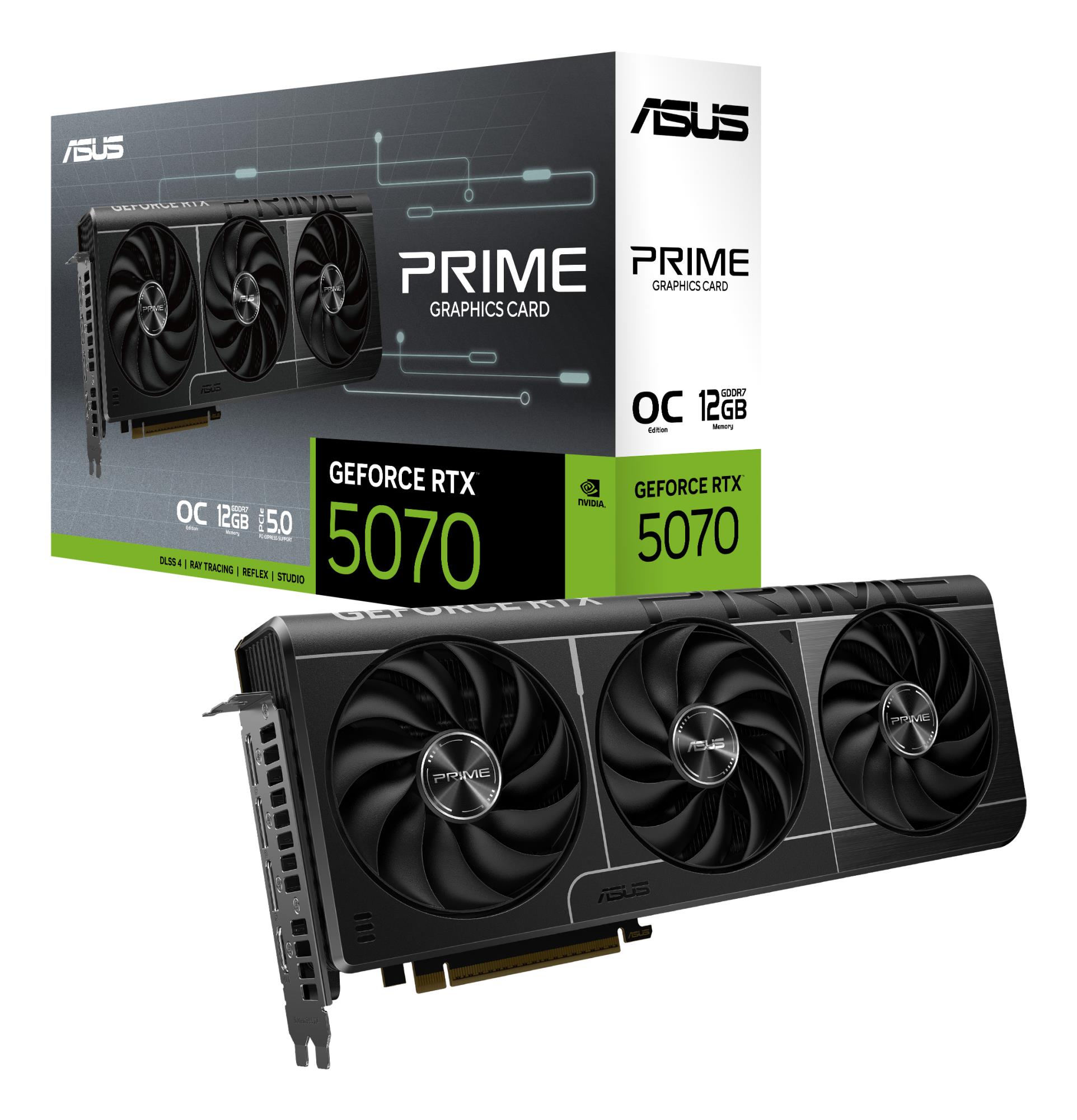 31ba5a7d-340a-4522-9924-efc53d876576-1 Graphics Card ASUS NVIDIA GeForce RTX 5070 12 GB GDDR7 192 bit PCIE 5.0 16x Triple slot Fansink 1xHDMI 3xDisplayPort PRIME-RTX5070-O12G