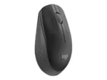 Pelė Logitech M190, šoninis vaizdas, matomi mygtukai ir USB jungtis