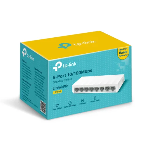 TP-LINK   8-Port 10/100Mbps Desktop Network Switch   LS1008   Unmanaged   Desktop   Power supply type External