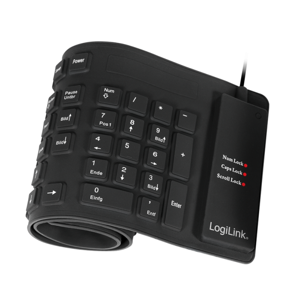 334273-id0019a-4052792038965-0.webp Logilink Flexible waterproof Keyboard USB + PS/2 ID0019A Flexible keyboard Wired DE Black