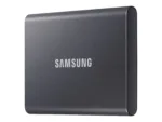T7 nešiojamas SSD, matomas iš šono su USB 3.2 jungtimi