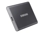 SAMSUNG T7 nešiojamas SSD, matomas iš šono su USB 3.2 jungtimi