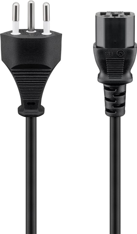 342605-93617-4040849936173-0.webp Goobay Power supply cord, Switzerland 93617 Black Swiss male (type J, SEV 1011) Device socket C13 (IEC connection)