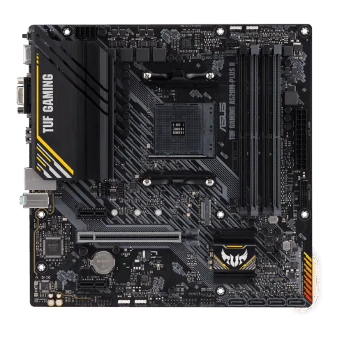 Asus   TUF GAMING A520M-PLUS II   Processor family AMD   Processor socket AM4   DDR4 DIMM   Memory slots 4   Supported hard disk drive interfaces 	SATA, M.2   Number of SATA connectors 4   Chipset  AMD A520   Micro ATX