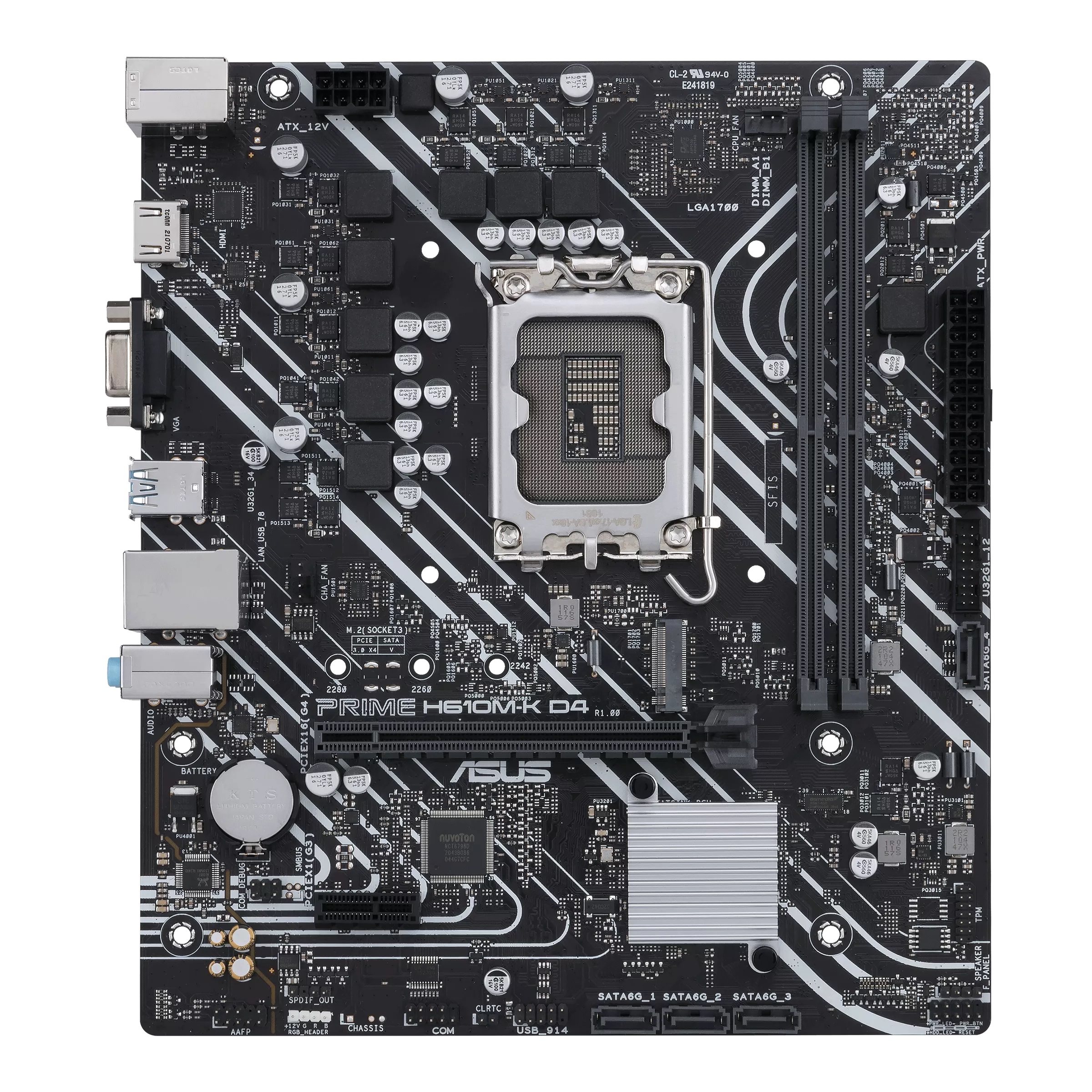354312-90mb1a10-m0eay0-4711081565499-0.webp Asus PRIME H610M-K D4 Processor family Intel Processor socket LGA1700 DDR4 DIMM Memory slots 2 Supported hard disk drive interfaces SATA, M.2 Number of SATA connectors 4 Chipset Intel H610 mATX