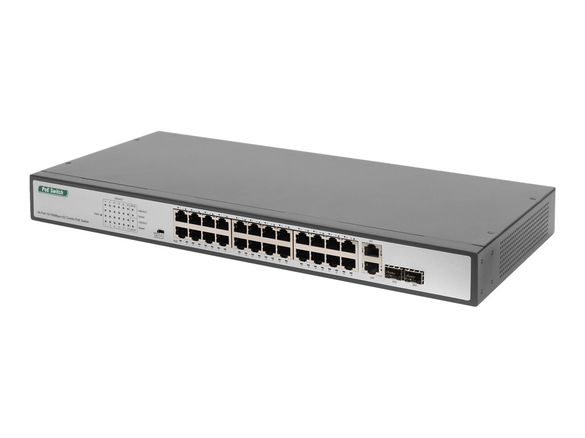 355898-dn-95343-4016032451242-0.webp Digitus Fast Ethernet PoE Switch 24-port PoE + 2 Combo, 370W PoE DN-95343 Unmanaged Desktop Power supply type Internal