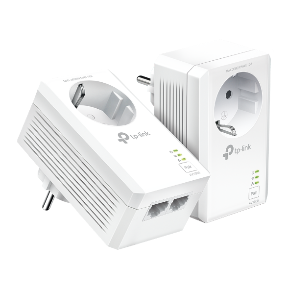 356052-tl-pa7027p-kit-6935364052577-0.webp TP-LINK AV1000 2-Port Gigabit Passthrough Powerline Starter Kit TL-PA7027P KIT 10/100/1000 Mbit/s Ethernet LAN (RJ-45) ports 2 No Wi-Fi Extra socket