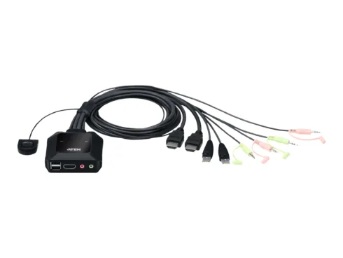 Aten   2-Port USB 4K HDMI Cable KVM Switch with Remote Port Selector   CS22H-AT