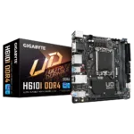 Gigabyte   H610I DDR4 1.0 M/B   Processor family Intel   Processor socket  LGA1700   DDR4 DIMM   Memory slots 2   Supported hard disk drive interfaces 	SATA, M.2   Number of SATA connectors 4   Chipset Intel H610 Express   Mini-ITX