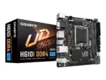 Gigabyte   H610I DDR4 1.0 M/B   Processor family Intel   Processor socket  LGA1700   DDR4 DIMM   Memory slots 2   Supported hard disk drive interfaces 	SATA, M.2   Number of SATA connectors 4   Chipset Intel H610 Express   Mini-ITX