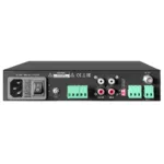 Shure   Yes   Outputs: Low impedance output: 4 Ω (Phoenix connector); Hi impedance: 100 V (Phoenix connector); Line output (stereo RCA). MIC inputs: Sensitivity: -45 dBu; Connector: MIC 1 – Phoenix; Priority: MIC 1 only, switchable; Phantom power: MIC 1 only, 24 VDC, switchable. AUX input: Low impedance output: 4 Ω (Phoenix connector); Hi impedance: 100 V (Phoenix connector); Line output (stereo RCA).