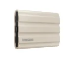 T7 nešiojamas SSD, matomas iš šono, rodo USB 3.2 prievadą