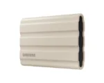 T7 nešiojamas SSD, matomas iš šono, rodo USB 3.2 prievadą
