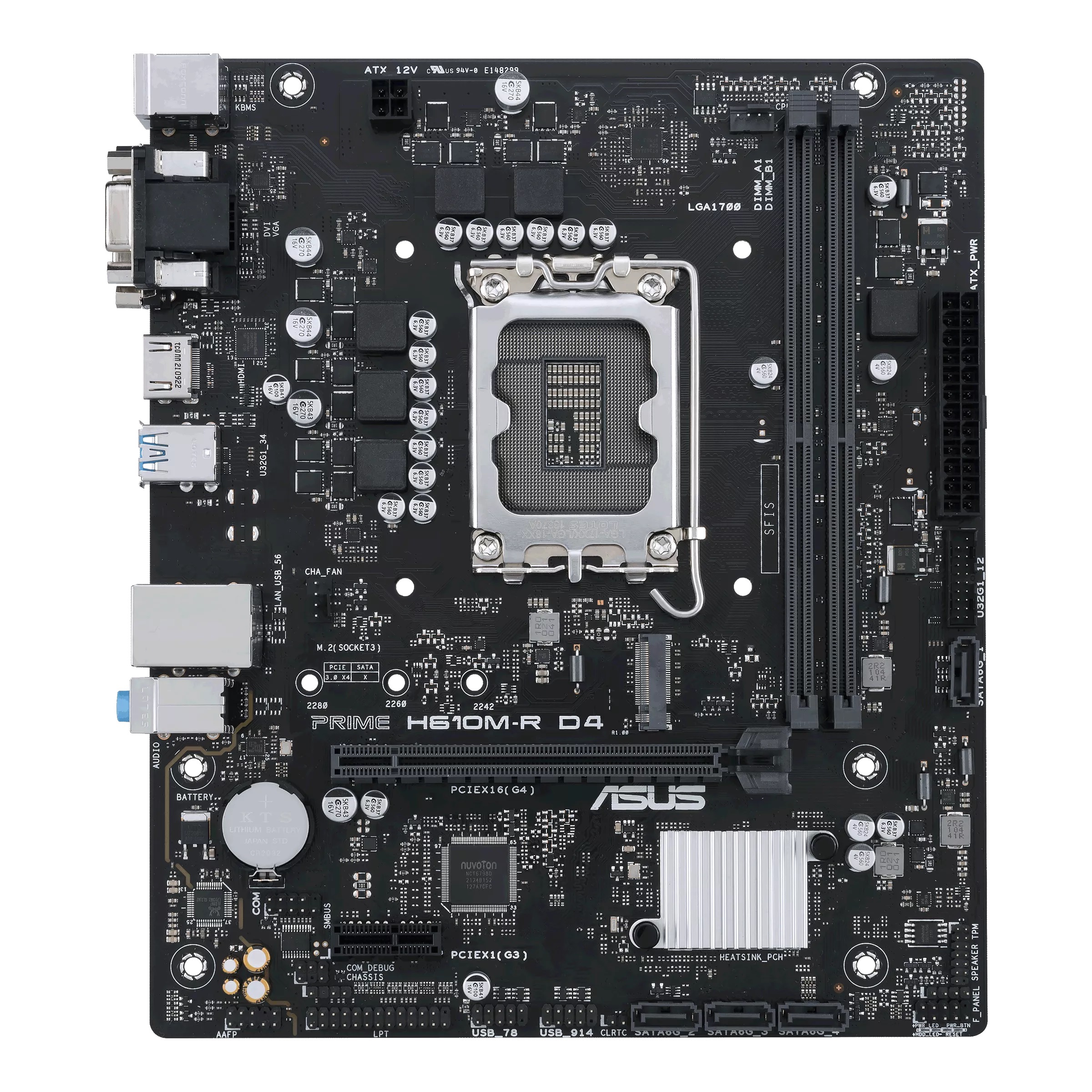 368847-90mb1b40-m0ecy0-4711081758372-0.webp Asus PRIME H610M-R D4-SI Processor family Intel Processor socket LGA1700 DDR4 DIMM Memory slots 2 Supported hard disk drive interfaces SATA, M.2 Number of SATA connectors 4 Chipset Intel H610 Mic-ATX