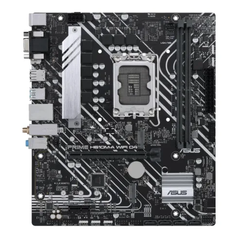 Asus   PRIME H610M-A WIFI D4   Processor family Intel   Processor socket  LGA1700   DDR4 DIMM   Memory slots 2   Supported hard disk drive interfaces 	SATA, M.2   Number of SATA connectors 4   Chipset  Intel H610   mATX