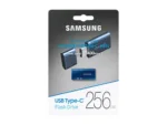USB atmintinė Samsung MUF-256DA/APC, matoma iš šono su ryškiai mėlynu korpusu