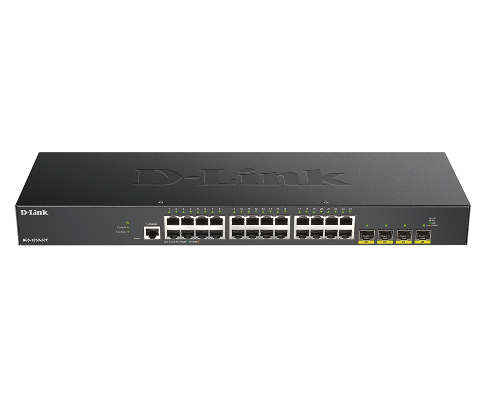 376792-dgs-1250-28x-e-790069467875-0.webp D-Link Stackable Smart Managed Switch with 10G Uplinks DGS-1250-28X/E Web managed Rackmountable Gigabit Ethernet (copper) ports quantity 24