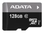 microSDXC kortelė ADATA Premier 128 GB, artimas vaizdas su etiketėmis
