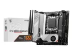 MSI   MPG B650I EDGE WIFI   Processor family AMD   Processor socket AM5   DDR5 DIMM   Memory slots 2   Supported hard disk drive interfaces 	SATA, M.2   Number of SATA connectors 4   Chipset AMD B650   Mini-ITX