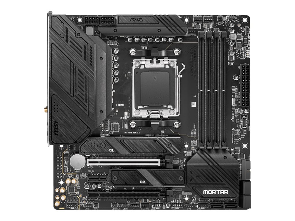 385160-mag-b650m-mortar-wifi-4711377010207-0.webp MSI MAG B650M MORTAR WIFI Processor family AMD Processor socket AM5 DDR5 DIMM Memory slots 4 Supported hard disk drive interfaces SATA, M.2 Number of SATA connectors 6 Chipset AMD B650 mATX