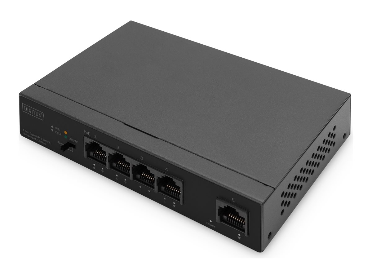 389521-dn-95330-1-4016032484974-0.webp Digitus 4 Port Gigabit PoE Switch DN-95330-1 Unmanaged Desktop
