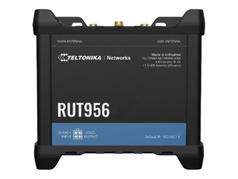 Industrial Router   RUT956   802.11n   10/100 Mbit/s   Ethernet LAN (RJ-45) ports 4   Mesh Support No   MU-MiMO No   2G/3G/4G   Antenna type 	2 x SMA for LTE, 2 x RP-SMA for WiFi, 1 x SMA for GNSS   1x USB 2.0