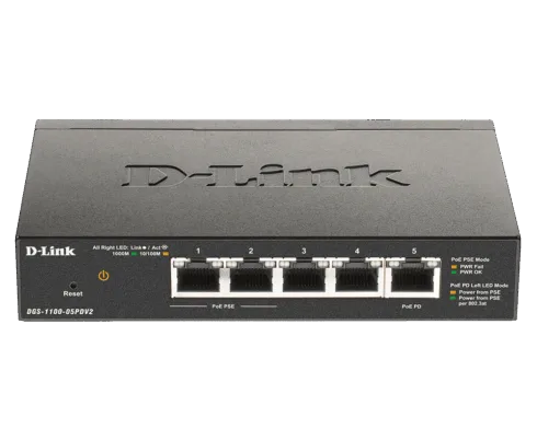 D-Link   5-Port Gigabit PoE Smart Managed Switch and PoE Extender   DGS-1100-05PDV2   Web managed   Desktop   Power supply type External