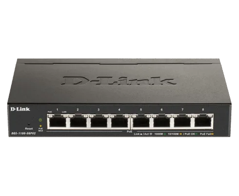 D-Link   8-Port Gigabit PoE Smart Managed Switch   DGS-1100-08PV2   Web managed   Desktop   Power supply type External