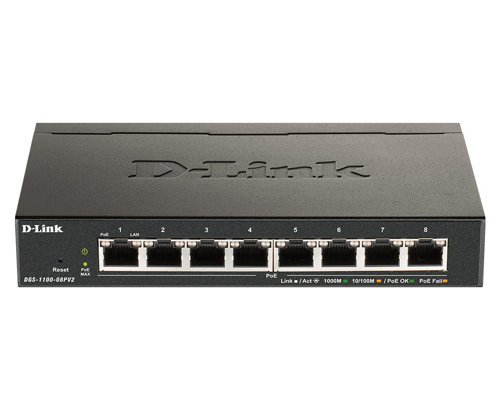 393736-dgs-1100-08pv2-e-790069453311-0.webp D-Link 8-Port Gigabit PoE Smart Managed Switch DGS-1100-08PV2 Web managed Desktop Power supply type External