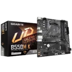 Gigabyte   B550M K 1.0 M/B   Processor family AMD   Processor socket AM4   DDR4 DIMM   Memory slots 4   Supported hard disk drive interfaces 	SATA, M.2   Number of SATA connectors 4   Chipset AMD B550   Micro ATX