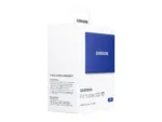 T7 nešiojamas SSD, matomas iš šono, su USB 3.2 jungtimi