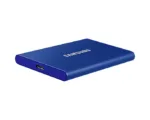 SAMSUNG T7 nešiojamas SSD, mėlynas, matomas iš šono