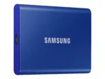 T7 nešiojamas SSD, matomas iš šono, su USB 3.2 jungtimi