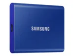 T7 nešiojamas SSD, matomas iš šono, su USB 3.2 prievadu