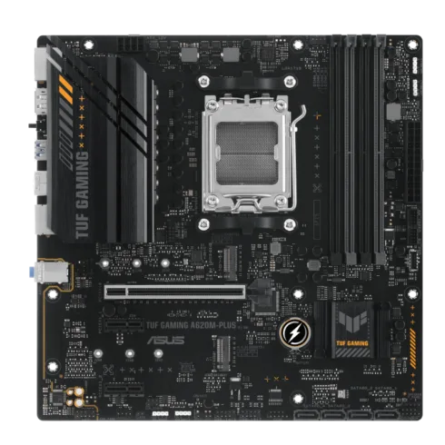 Asus   TUF GAMING A620M-PLUS   Processor family AMD   Processor socket AM5   DDR5 DIMM   Memory slots 4   Supported hard disk drive interfaces 	SATA, M.2   Number of SATA connectors 4   Chipset  AMD A620   Micro-ATX