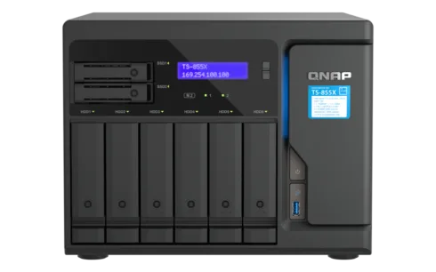 QNAP   8-Bay desktop NAS   TS-855X-8G   Intel Atom   C5125 8-core   Processor frequency 2.8 GHz   8 GB