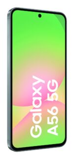 Galaxy A56 5G su matiniu paviršiumi, užfiksuota iš šono