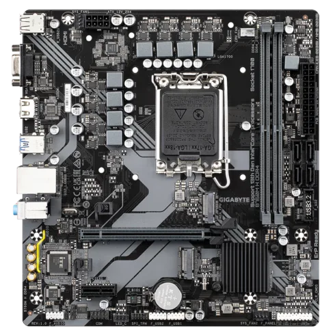Gigabyte   B760M H DDR4 1.0 M/B   Processor family Intel   Processor socket LGA1700   DDR4 DIMM   Memory slots 2   Supported hard disk drive interfaces SATA, M.2   Number of SATA connectors 4   Chipset Intel B760 Express   Micro ATX