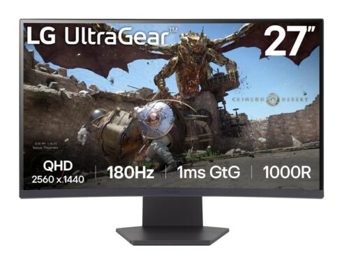 LCD Monitor LG 27GS60QC-B 27″ Gaming/Curved Panel VA 2560×1440 16:9 180 Hz Matte 1 ms Tilt Colour Black 27GS60QC-B