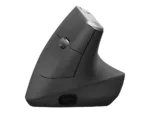 Pelė Logitech MX VERTICAL, šoninis vaizdas, rodo ergonomišką formą ir mygtukus