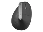 Pelė Logitech MX VERTICAL, šoninis vaizdas, rodo ergonomišką formą ir mygtukus