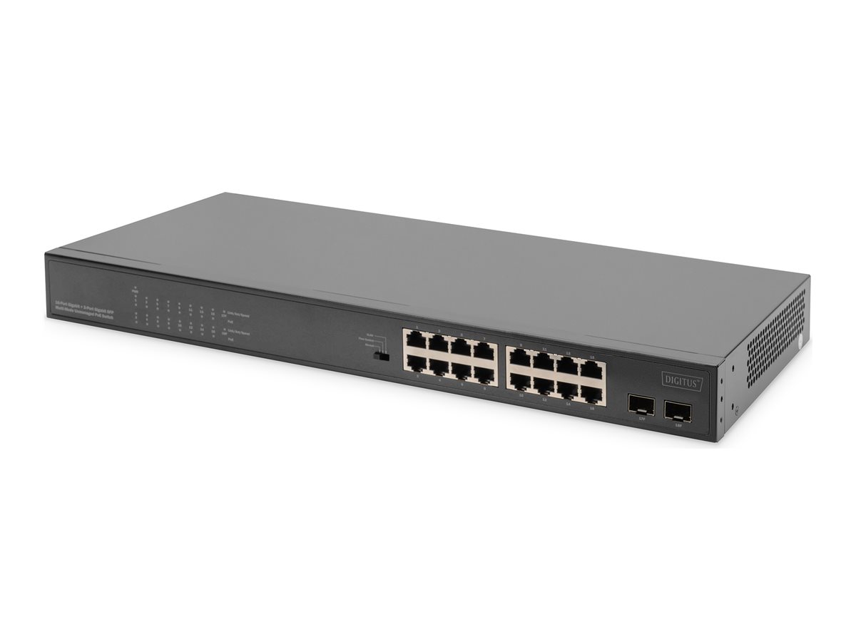 414792-dn-95347-1-4016032480853-0.webp Digitus 16 Port Gigabit PoE Switch DN-95347-1 Unmanaged Rackmountable SFP ports quantity 2