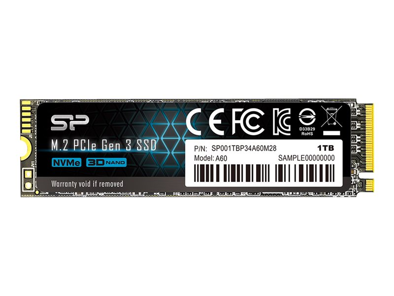415452-sp001tbp34a60m28-4713436129653-0.webp Silicon Power SSD P34A60 1000 GB SSD form factor M.2 2280 Solid-state drive interface PCIe Gen3x4 Read speed 2200 MB/s Write speed 1600 MB/s