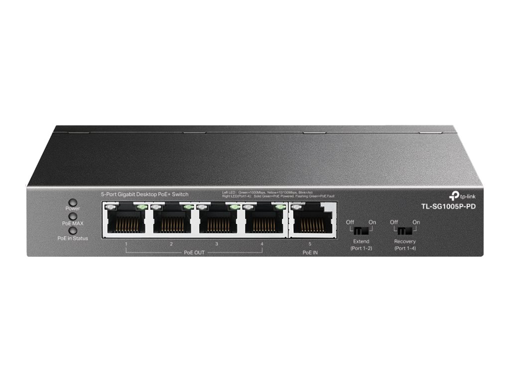 418405-tl-sg1005p-pd-4895252501117-0.webp TP-LINK 5-Port Gigabit Desktop Switch with 4-Port PoE TL-SG1005P-PD Unmanaged Desktop/Wall mountable